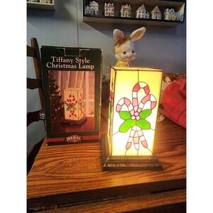 Vintage Tiffany Style Table Top Candy Cane Christmas Lamp, Tested Original Box